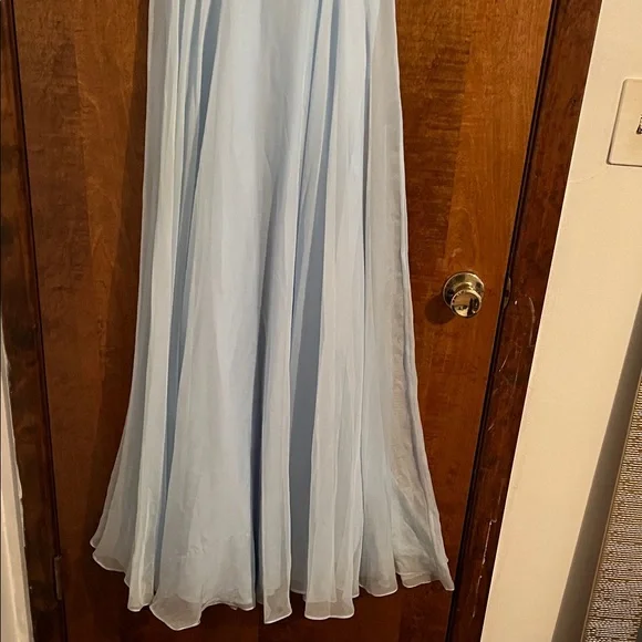 La Femme Light Blue Lace Prom Dress - Picture 3 of 8